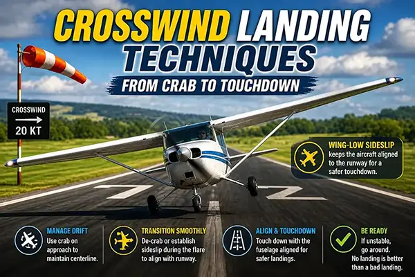Crosswind Landing Techniques: Crab vs Sideslip, Transition Timing, Common Mistakes