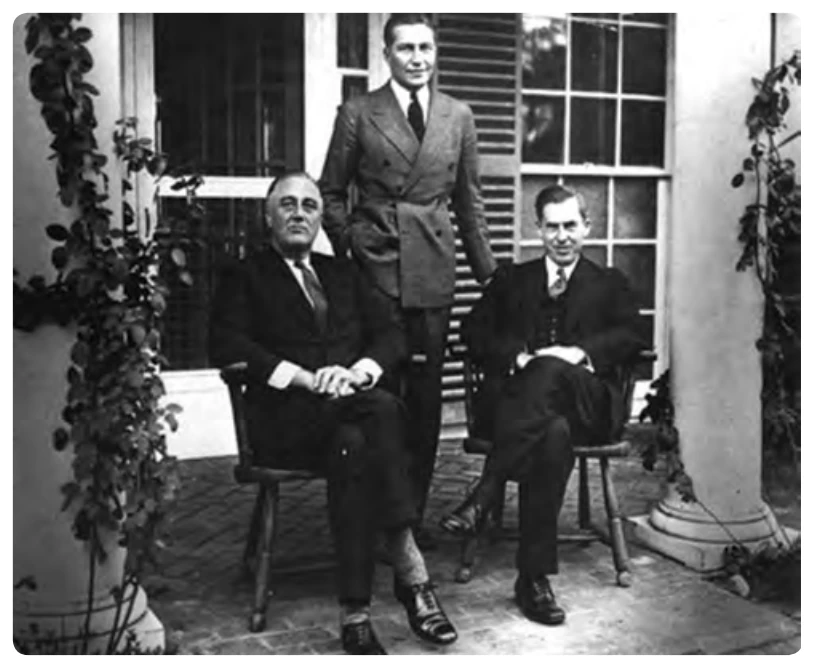 The third head of the Aeronautics Branch, Eugene L. Vidal, is flanked by President Franklin D. Roosevelt (left) and Secretary of Agriculture Henry A. Wallace (right). The photograph was taken in 1933. During Vidal’s tenure, the Aeronautics Branch was renamed the Bureau of Air Commerce on July 1, 1934. The new name more accurately reflected the status of the organization within the Department of Commerce.