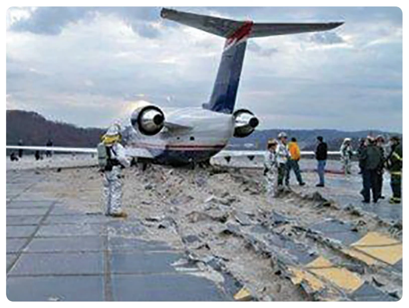 A Bombardier CRJ-200 regional jet overran the runway at Yeager Airport (KCRW) in Charleston, West Virginia.