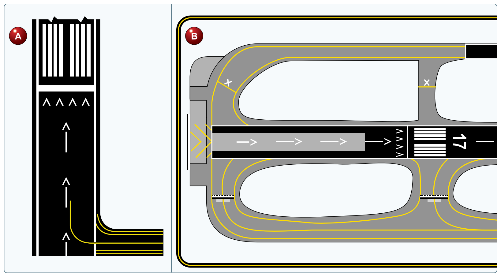 (A) Displaced runway threshold drawing. (B) Displaced threshold for Runway 17 at Albuquerque International Airport (ABQ).