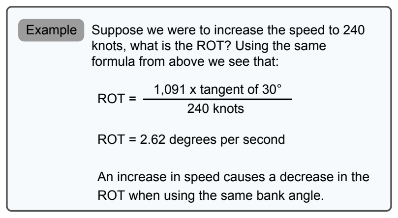 Rate of turn when increasing speed.