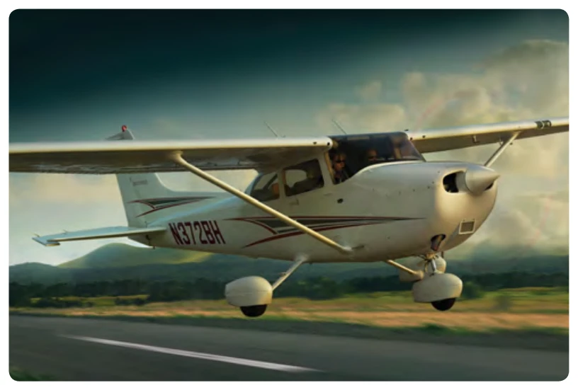 The landing gear supports the airplane during the takeoff run, landing, taxiing, and when parked.