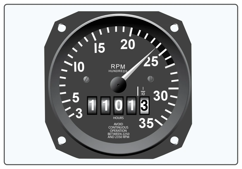 Engine rpm is indicated on the tachometer.