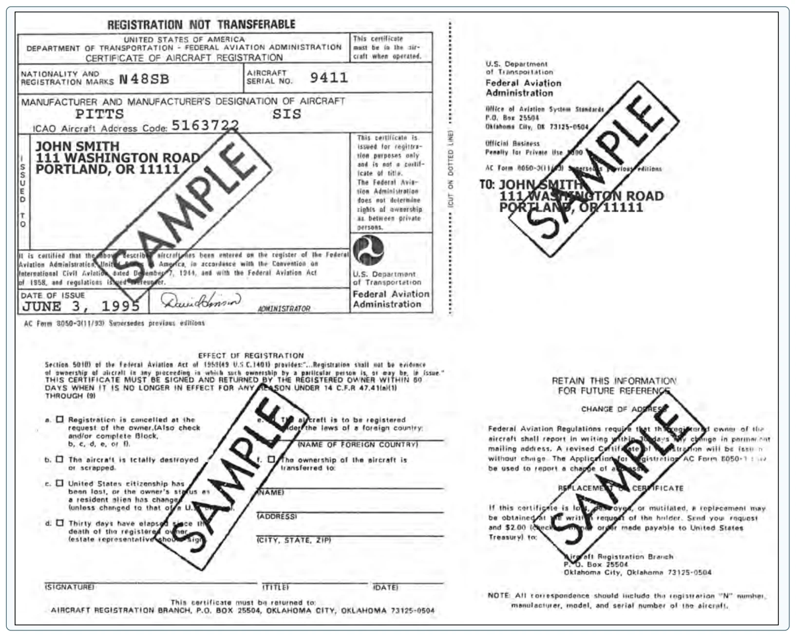 AC Form 8050-3, Certificate of Aircraft Registration.